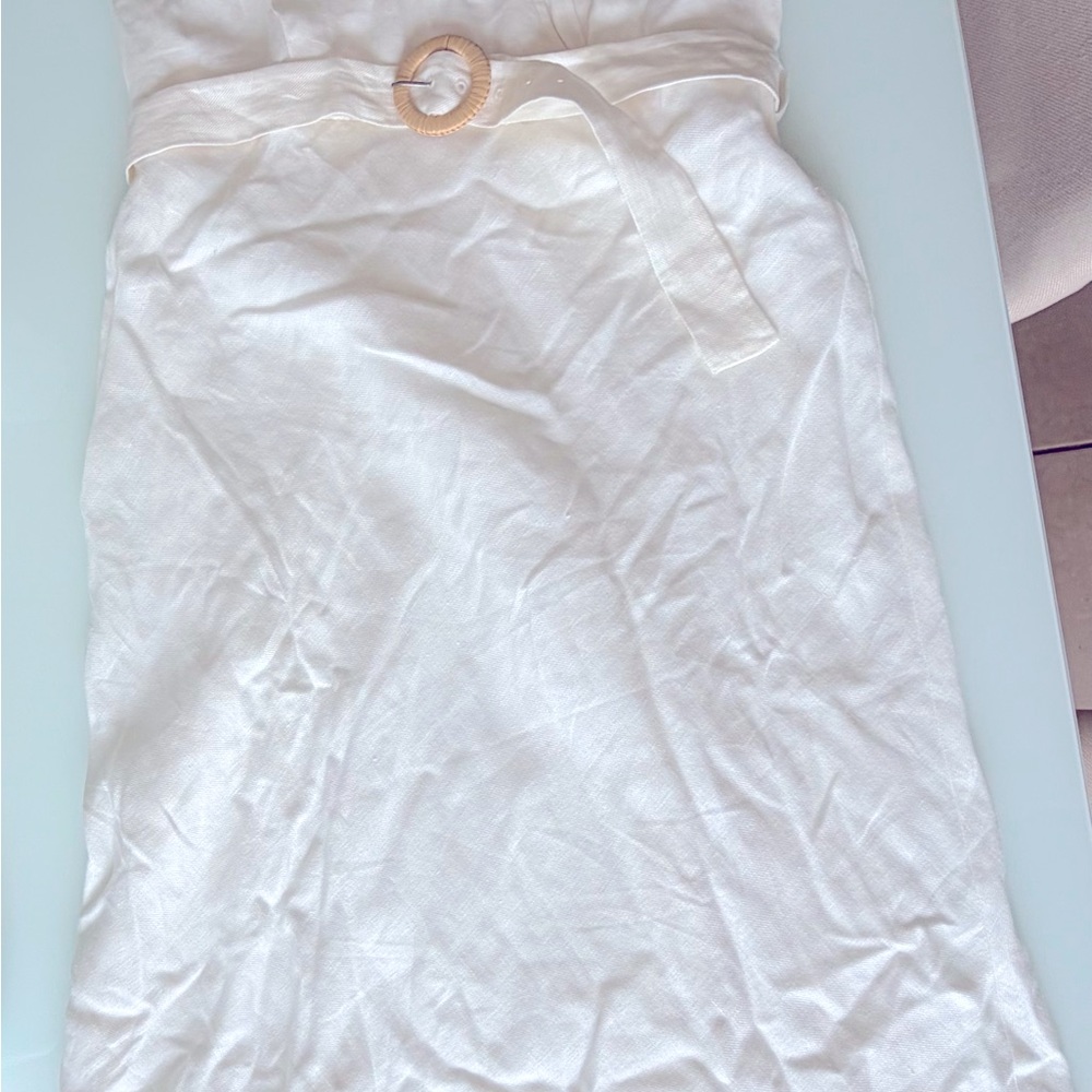 Mango White Sleeveless V-Neck Maxi Dress with Ring Belt - Picture 6 of 7